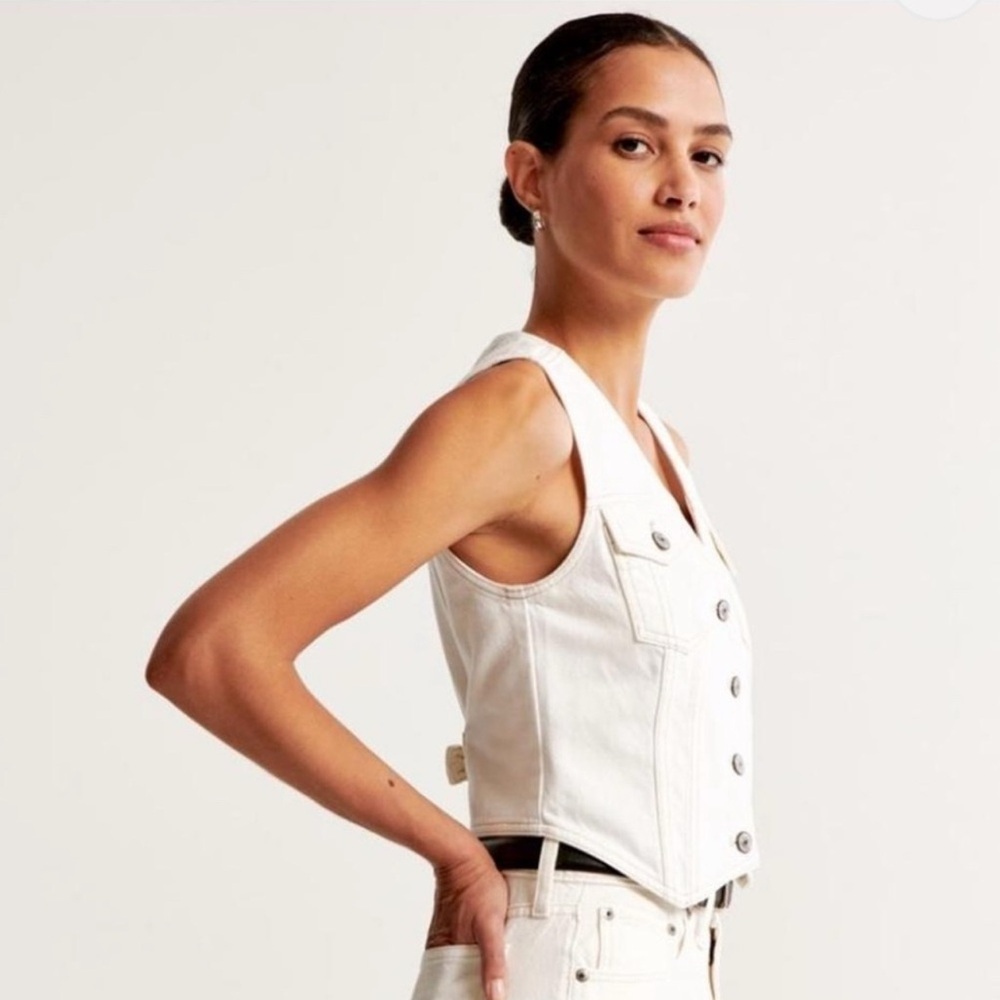 Abercrombie & Fitch Cream Denim Vest